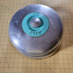Vintage Rare Kromex Cake Carrier Dome Aluminum W/ Turquois Accent Lid MCM